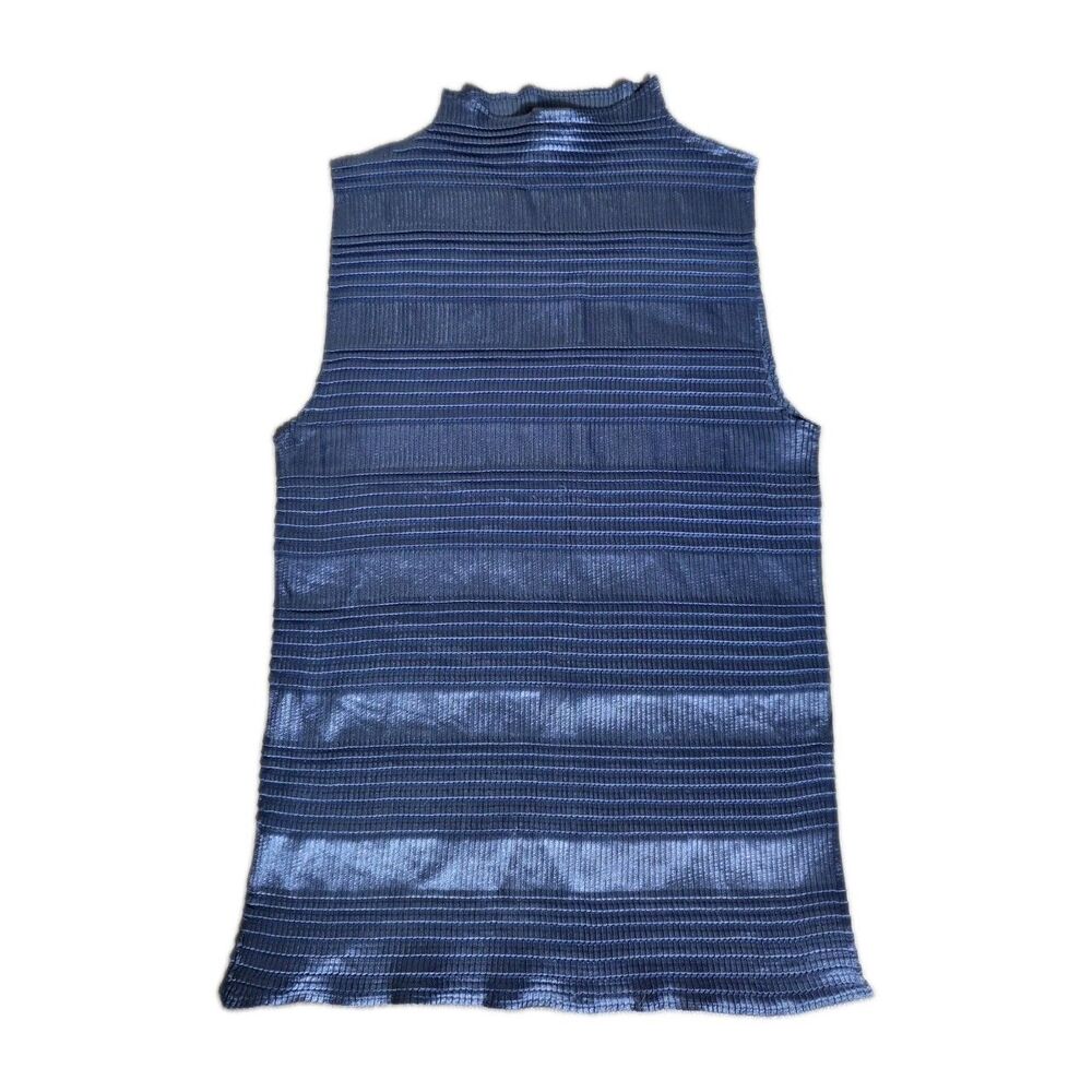 Nicola Womens XL Blue Sleeveless Mock Neck Ribbed Stretch Tank Top Blouse EUC
